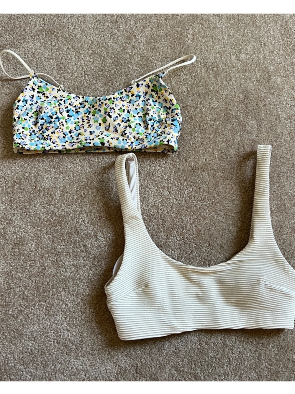 H&M Cream Ribbed Bralette with Multicolor Floral Crop